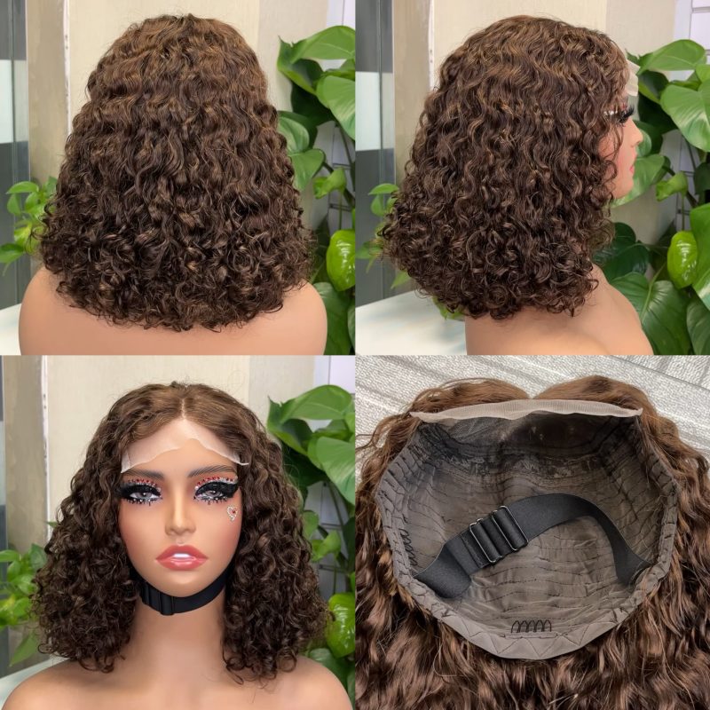 Water Wave 5x5 Double Drawn Transparent Lace Closure Bob Wig - 图片 3